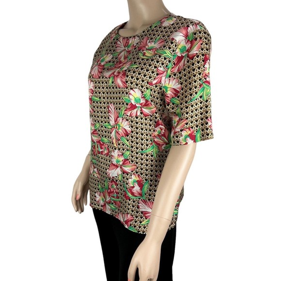 Carlisle Women's Silk Colorful Pink Floral top size 8 Short Sleeve - Picture 3 of 7
